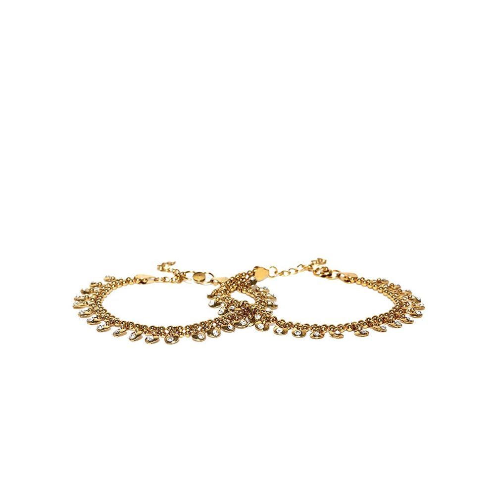 Prita Designer Stone Studded Gold Plated Latest Adjustable Traditional Payal Anklets