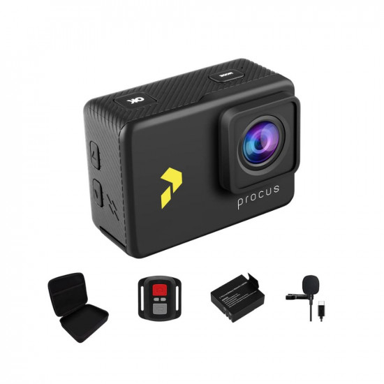 PROCUS Rush 3.0 (Full Pack) 24MP Real 4K 30fps Action Camera Waterproof with EIS (Video Stabilization), External Mic, 2 Batteries and WiFi (Black) (with EIS)