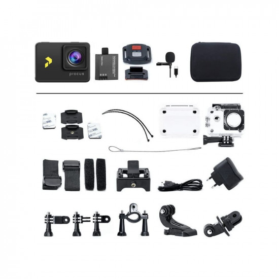 PROCUS Rush 3.0 (Full Pack) 24MP Real 4K 30fps Action Camera Waterproof with EIS (Video Stabilization), External Mic, 2 Batteries and WiFi (Black) (with EIS)