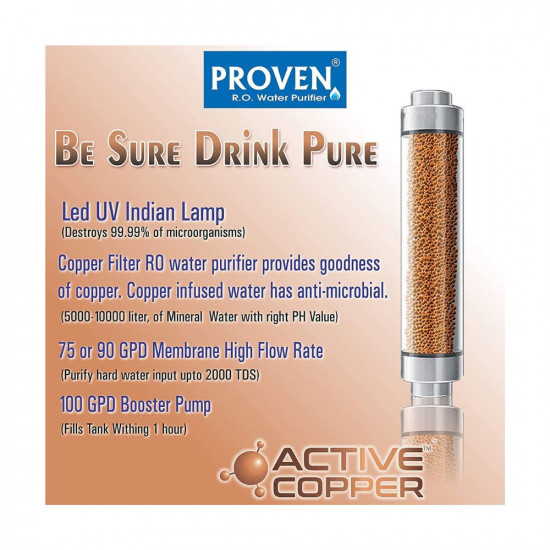 Proven® Rapid Alkaline + ORP with Copper + Ro + UV + UF + TDS Controller/Adjuster RO Water Purifier-12 Liter Storage with High 2500 TDS Membrane Home and Office (Made In India)