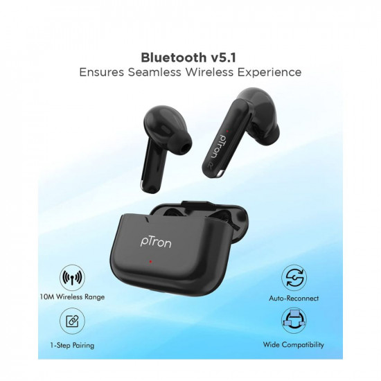 pTron Bassbuds Duo in Ear Earbuds with 32Hrs Total Playtime, Bluetooth 5.1 Wireless Headphones, Stereo Audio