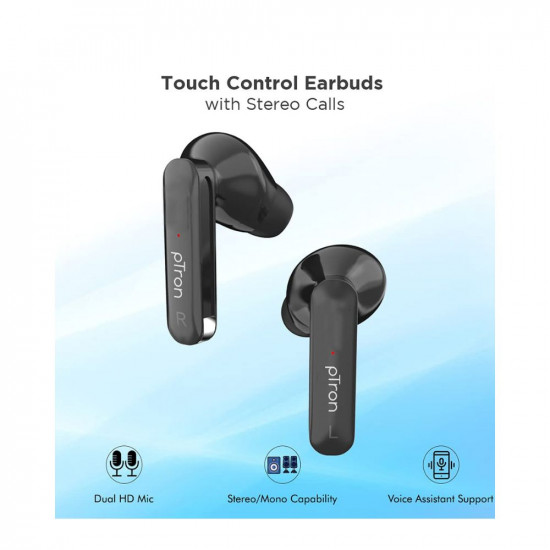 pTron Bassbuds Duo in Ear Earbuds with 32Hrs Total Playtime, Bluetooth 5.1 Wireless Headphones, Stereo Audio