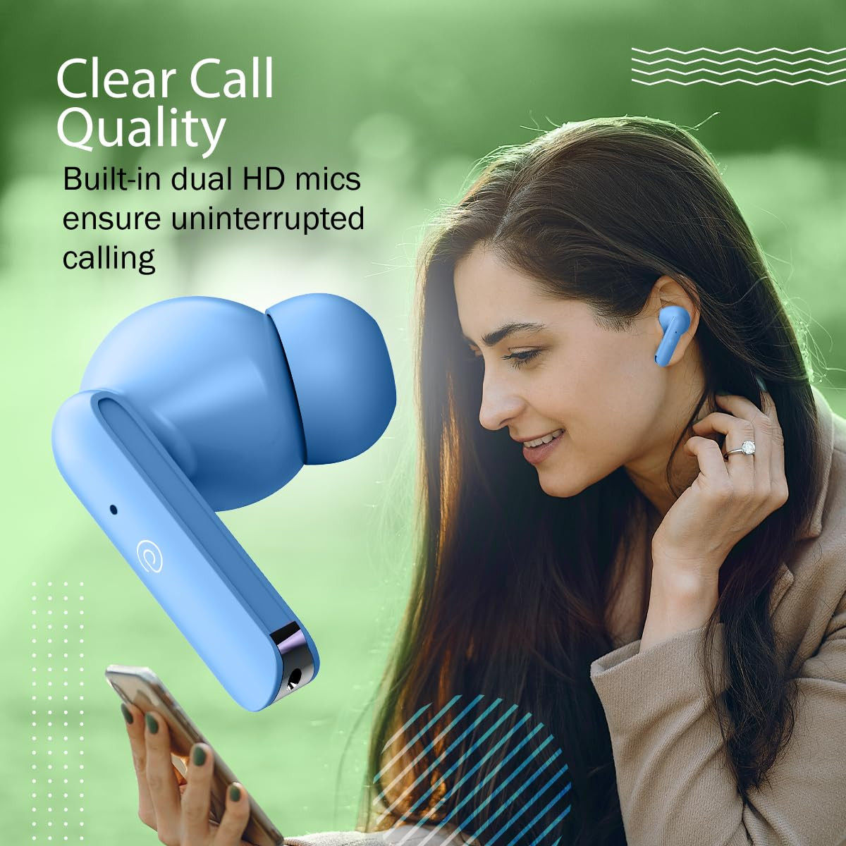 pTron Bassbuds Duo in-Ear Wireless Earbuds Immersive Sound 32H Playtime Clear Calls TWS Earbuds Bluetooth V51 Headphones Type-C Fast Charging Voice Assistant  IPX4 Water Resistant Matt Blue