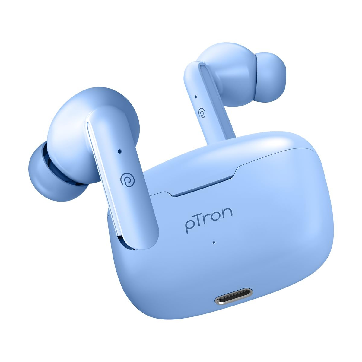 pTron Basspods P81 in-Ear Wireless Earbuds Pristine Sound 32Hrs Playtime Clear Calls TWS Earbuds Bluetooth V51 Headphone Type-C Fast Charging Voice Assist  IPX4 Water Resistant Blue Matt