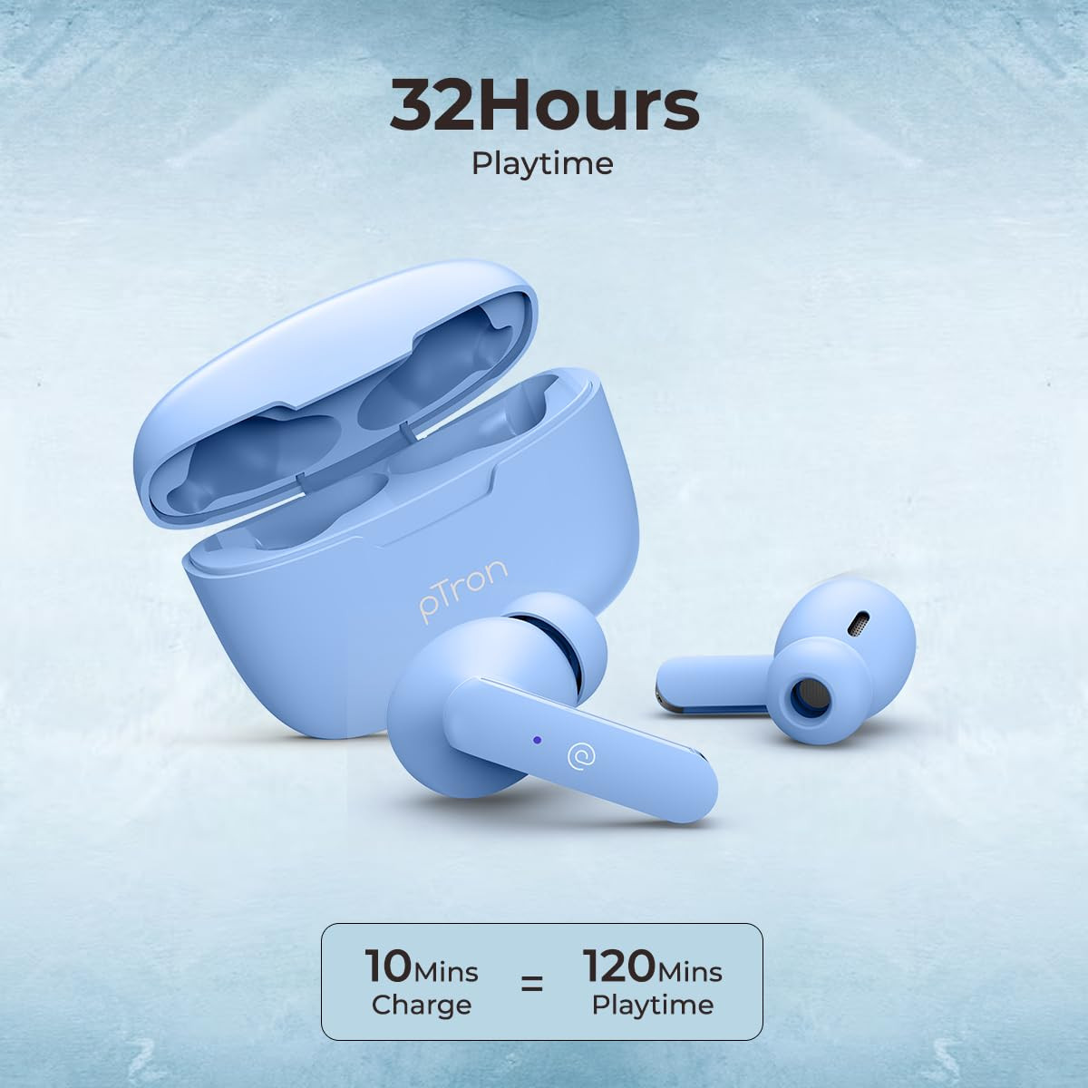 pTron Basspods P81 in-Ear Wireless Earbuds Pristine Sound 32Hrs Playtime Clear Calls TWS Earbuds Bluetooth V51 Headphone Type-C Fast Charging Voice Assist  IPX4 Water Resistant Blue Matt