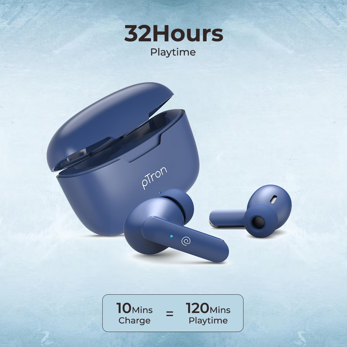 pTron Basspods P81 in-Ear Wireless Earbuds Pristine Sound 32Hrs Playtime Clear Calls TWS Earbuds Bluetooth V51 Headphone Type-C Fast Charging Voice Assist  IPX4 Water Resistant Blue