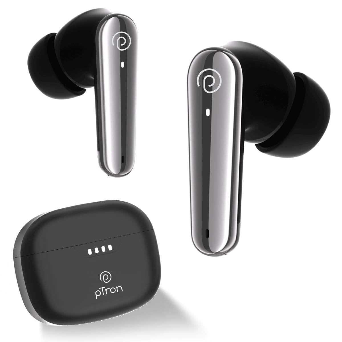 pTron Basspods Tour TWS Earbuds with 3D AudioScape 45Hrs Playtime TruTalk AI-ENC Calls 50ms Low Latency Sync BT v53 Type-C Fast Charging Voice Asst  IPX5 Water Resistant Black