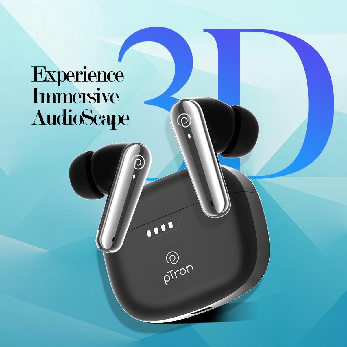 pTron Basspods Tour TWS Earbuds with 3D AudioScape 45Hrs Playtime TruTalk AI-ENC Calls 50ms Low Latency Sync BT v53 Type-C Fast Charging Voice Asst  IPX5 Water Resistant Black