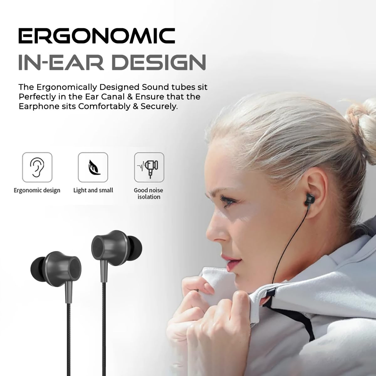 pTron Boom Play in Ear Type C Wired Headphones with Mic 10Mm Drivers for Immersive Audio 12M Fish Scale Style Tangle-Free Cable in-Line Controls Metal Buds Snug-Fit  Wide Compatibility Black