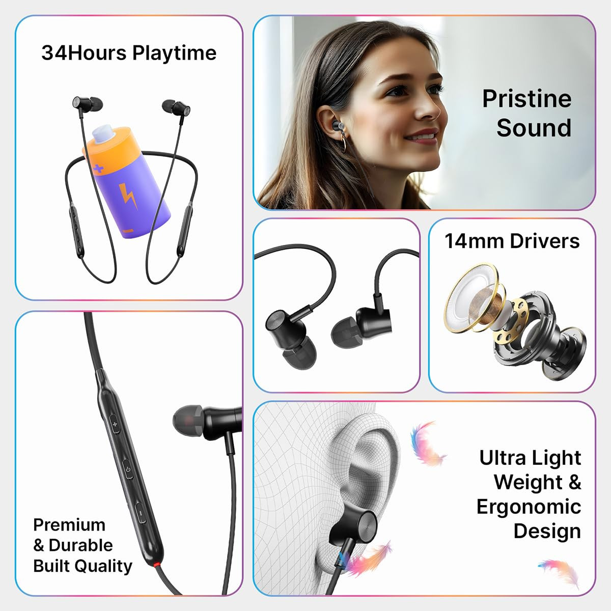 pTron Newly Launched Tangent Evolve with 34Hrs Playtime HD Mic Pristine Sound Bluetooth V53 with Dual-Device Pairing Wireless in Ear Neckband Voice Assistant Type-C Fast Charging  IPX4 Black