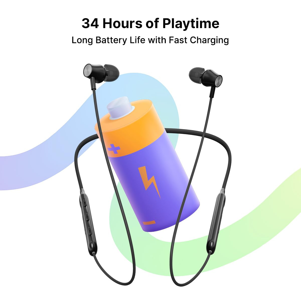 pTron Newly Launched Tangent Evolve with 34Hrs Playtime HD Mic Pristine Sound Bluetooth V53 with Dual-Device Pairing Wireless in Ear Neckband Voice Assistant Type-C Fast Charging  IPX4 Black