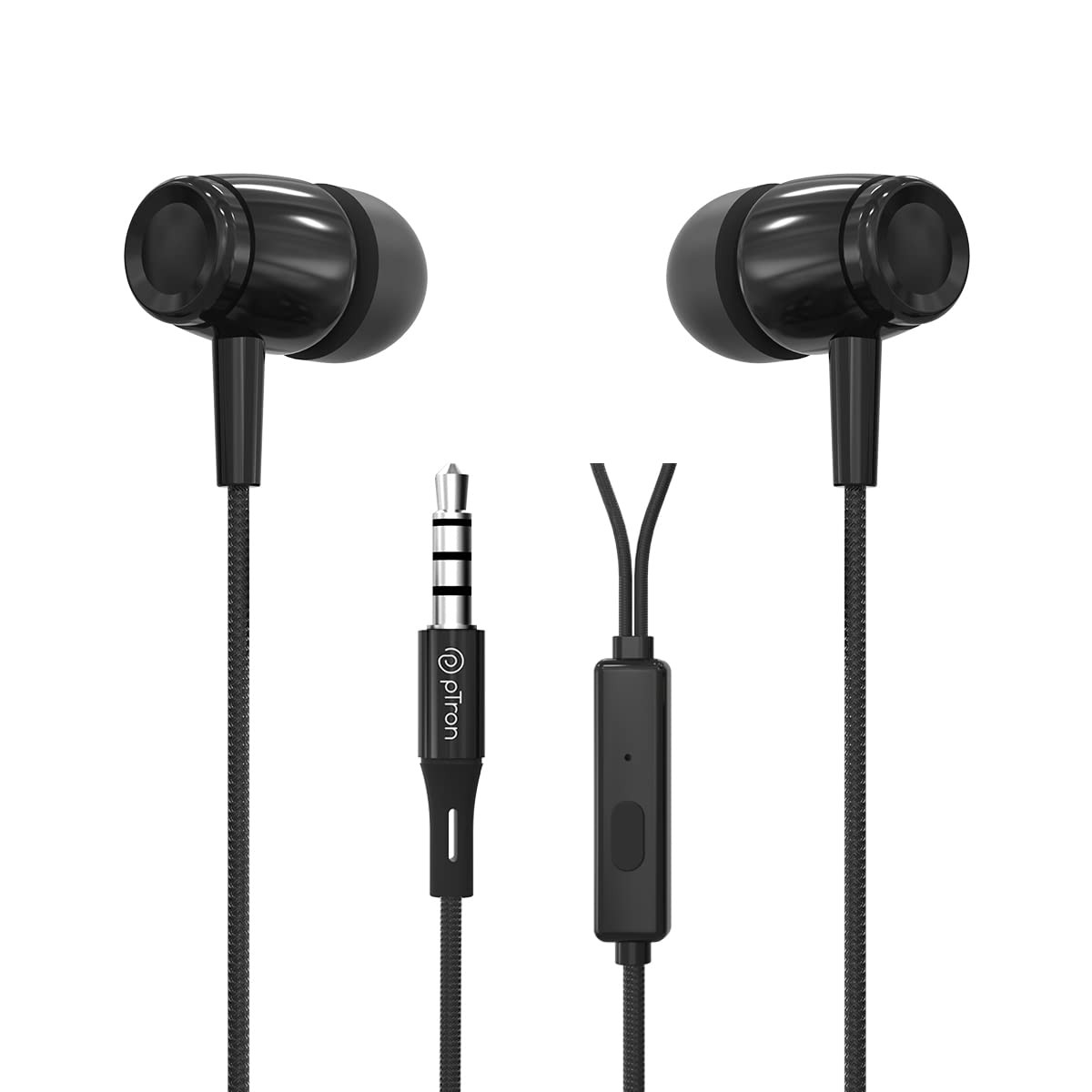 pTron Pride Indie in-Ear Wired Earphones with Mic Stereo Sound 10mm Drivers Snug-fit Design Passive Noise Cancellation in-line Controls Universal 35mm Aux  12m Tange-Free Cable Black