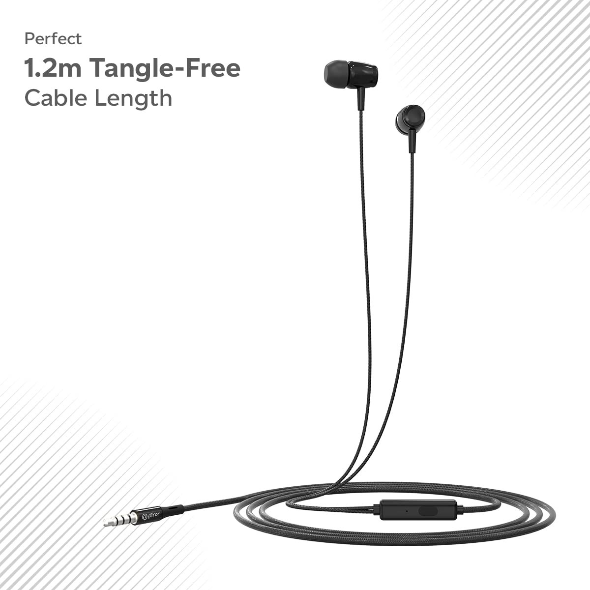 pTron Pride Indie in-Ear Wired Earphones with Mic Stereo Sound 10mm Drivers Snug-fit Design Passive Noise Cancellation in-line Controls Universal 35mm Aux  12m Tange-Free Cable Black