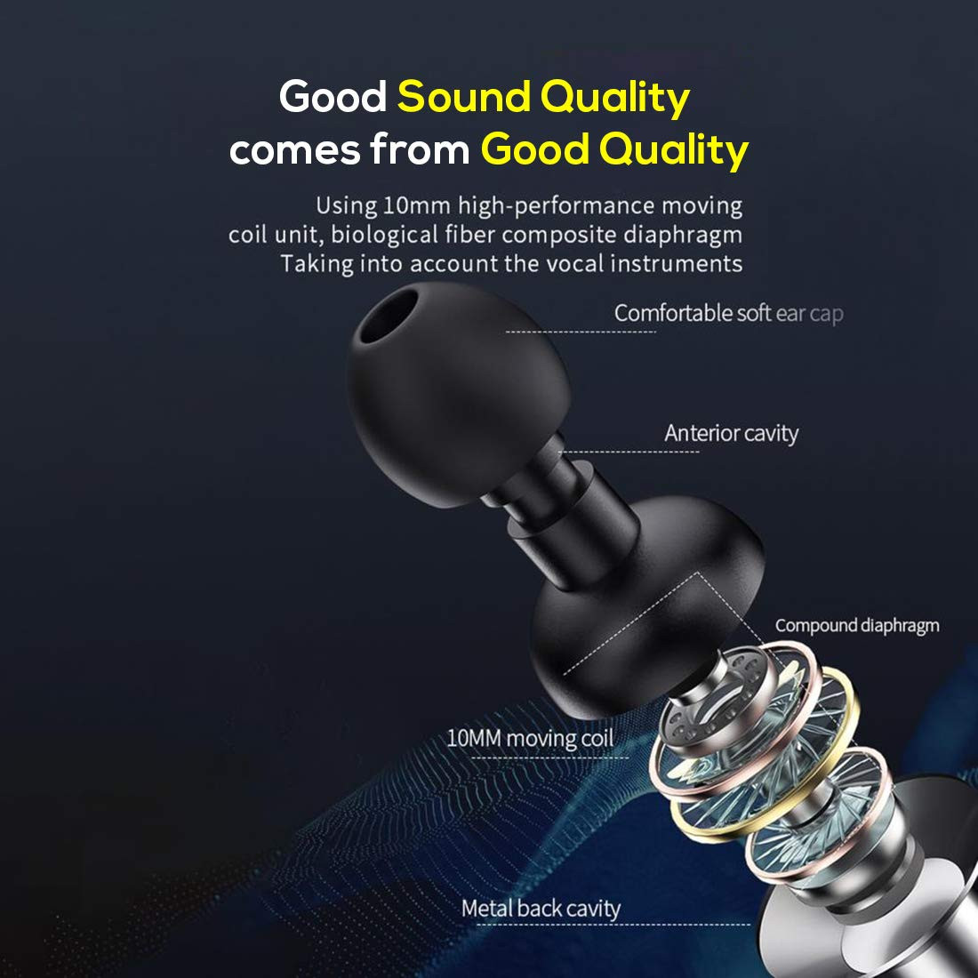 pTron Pride Lite in-Ear Wired in Ear Earphones with in-line Mic 10mm Driver Immersive Sound Metal Buds Compatible with 35mm Aux Port Device  12m Tangle-Free Cable Metallic Black