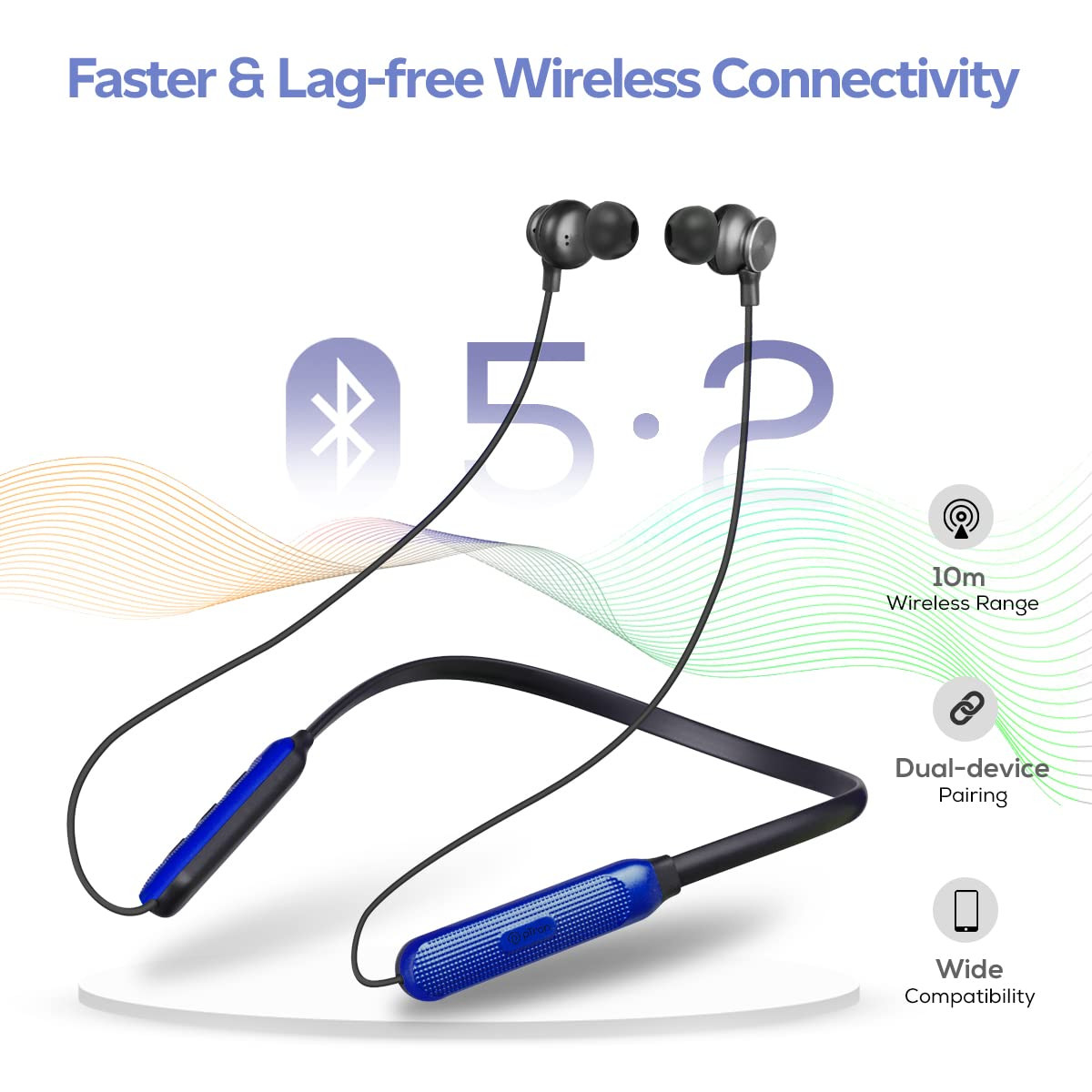 pTron Tangent Duo Bluetooth 52 Wireless in Ear Headphones 13mm Driver Deep Bass HD Calls Fast Charging Type-C Neckband Dual Pairing Voice Assistant  IPX4 Water Resistant BlackBlue