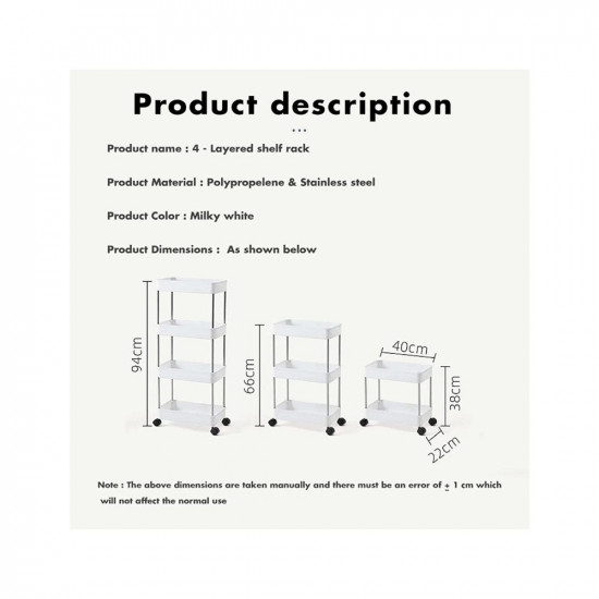PULSBERY Slim Rack Shelf with Wheels -Plastic Trays with Stainless Steel Support-Kitchen Storage Trolley-Multipurpose Space Saver Organizer-Onion Potato Rack & Vegetables Stand (4 Layer)