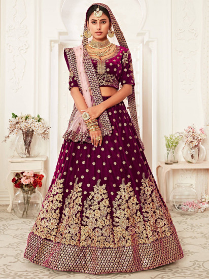 Purple Zari Embroidered Bridal Lehenga Choli
