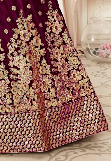 Purple Zari Embroidered Bridal Lehenga Choli