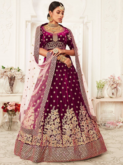 Purple Zari Embroidered Bridal Lehenga Choli