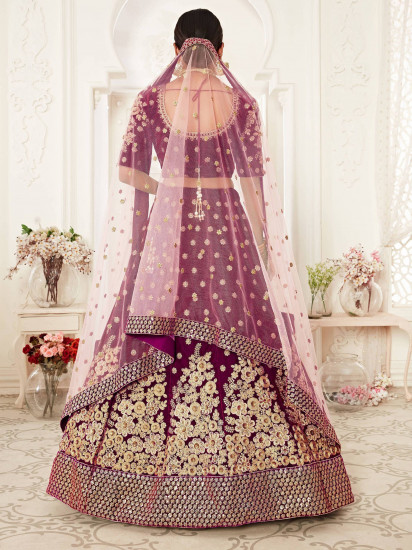 Purple Zari Embroidered Bridal Lehenga Choli