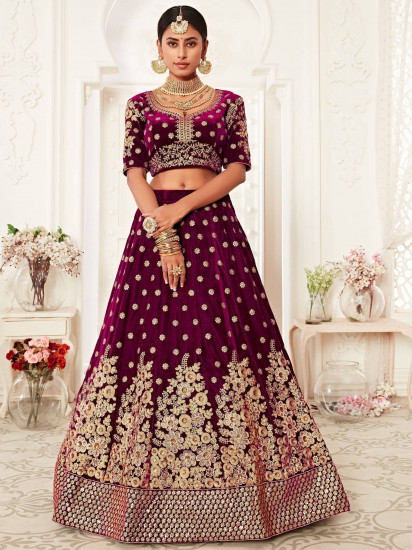 Purple Zari Embroidered Bridal Lehenga Choli