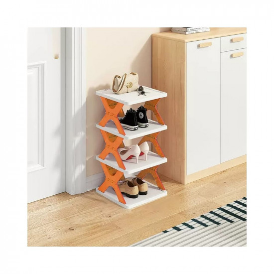 QONETIC Layer Shoes Stand, Plastic Adjustable Shoe Rack, Folding Shoe Rack, Easy Assembly and Stable in Structure, Corner Storage Cabinet for Saving Space - Multicolor Shoe box 4 lyr