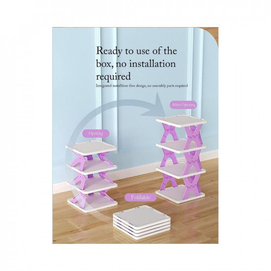 QONETIC Layer Shoes Stand, Plastic Adjustable Shoe Rack, Folding Shoe Rack, Easy Assembly and Stable in Structure, Corner Storage Cabinet for Saving Space - Multicolor Shoe box 4 lyr