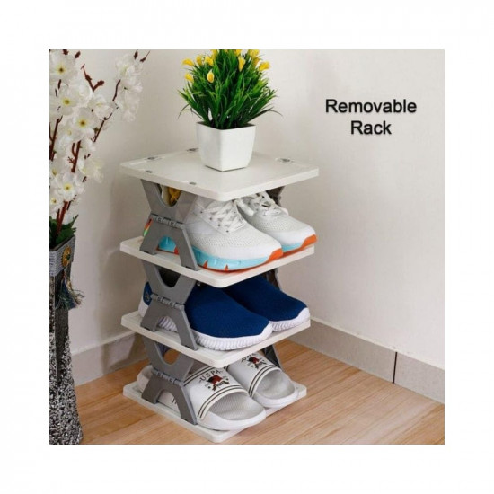 QONETIC Layer Shoes Stand, Plastic Adjustable Shoe Rack, Folding Shoe Rack, Easy Assembly and Stable in Structure, Corner Storage Cabinet for Saving Space - Multicolor Shoe box 4 lyr