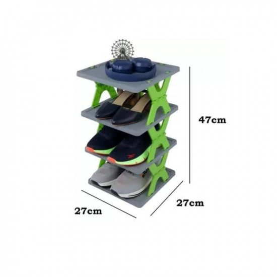 QONETIC Layer Shoes Stand, Plastic Adjustable Shoe Rack, Folding Shoe Rack, Easy Assembly and Stable in Structure, Corner Storage Cabinet for Saving Space - Multicolor Shoe box 4 lyr