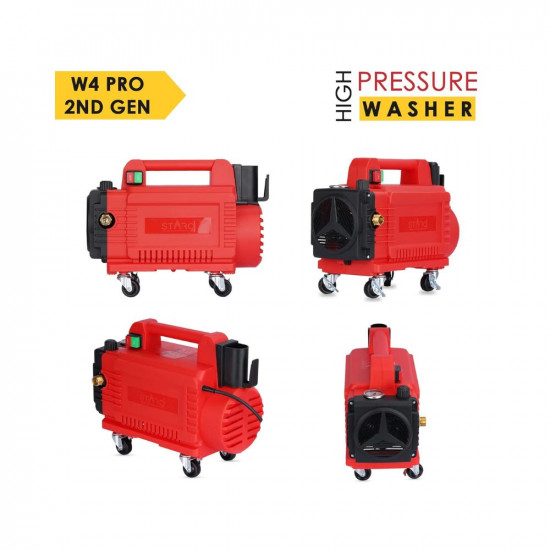 QPT STARQ® W4 Pro 2nd Generation 2800W | Pressure Adjustable | Pressure Range 0-300 Bar | Heavy Duty High Pressure Washer | with Wheels | Red | (Standard)