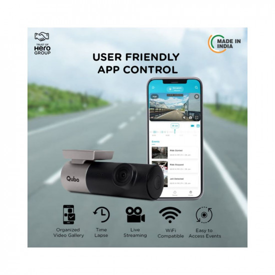 Qubo Car Dash Camera Pro Dash Cam from Hero Group | Made in India Dashcam | Full HD 1080p | Wide Angle View | G-Sensor | WiFi | Emergency Recording | Upto 256GB SD Card Supported