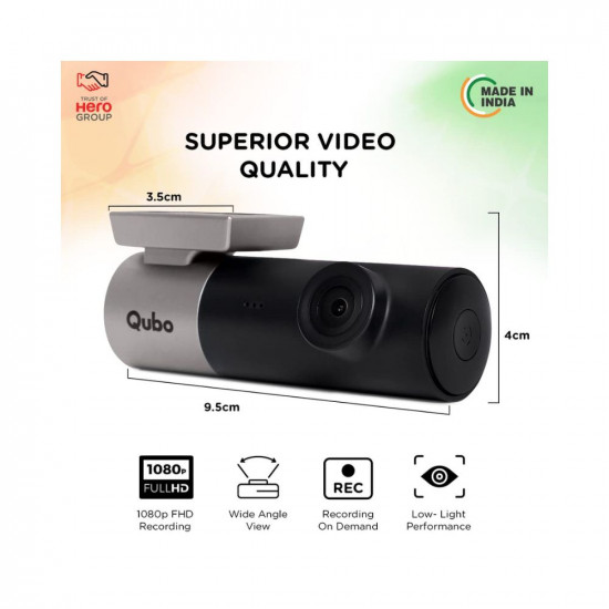 Qubo Car Dash Camera Pro Dash Cam from Hero Group | Made in India Dashcam | Full HD 1080p | Wide Angle View | G-Sensor | WiFi | Emergency Recording | Upto 256GB SD Card Supported