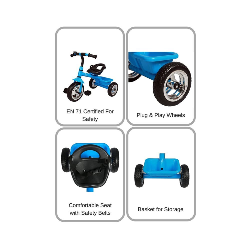 R for Rabbit Tiny Toes Plug and Play Baby Tricycle Trike Cycle for Kids of 1.5 to 5 Years with Basket(Blue)