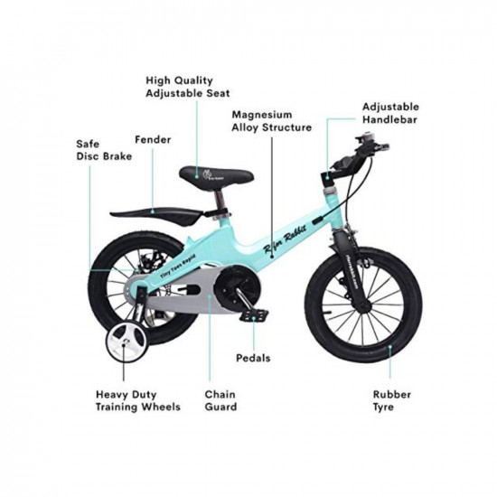 R for Rabbit Tiny Toes Rapid Bicycle for Unisex Kids for 3,4 & 5 Years 14T inch Cycle |90% Installed|Magnesium Alloy Single Structure - Blue, Rigid