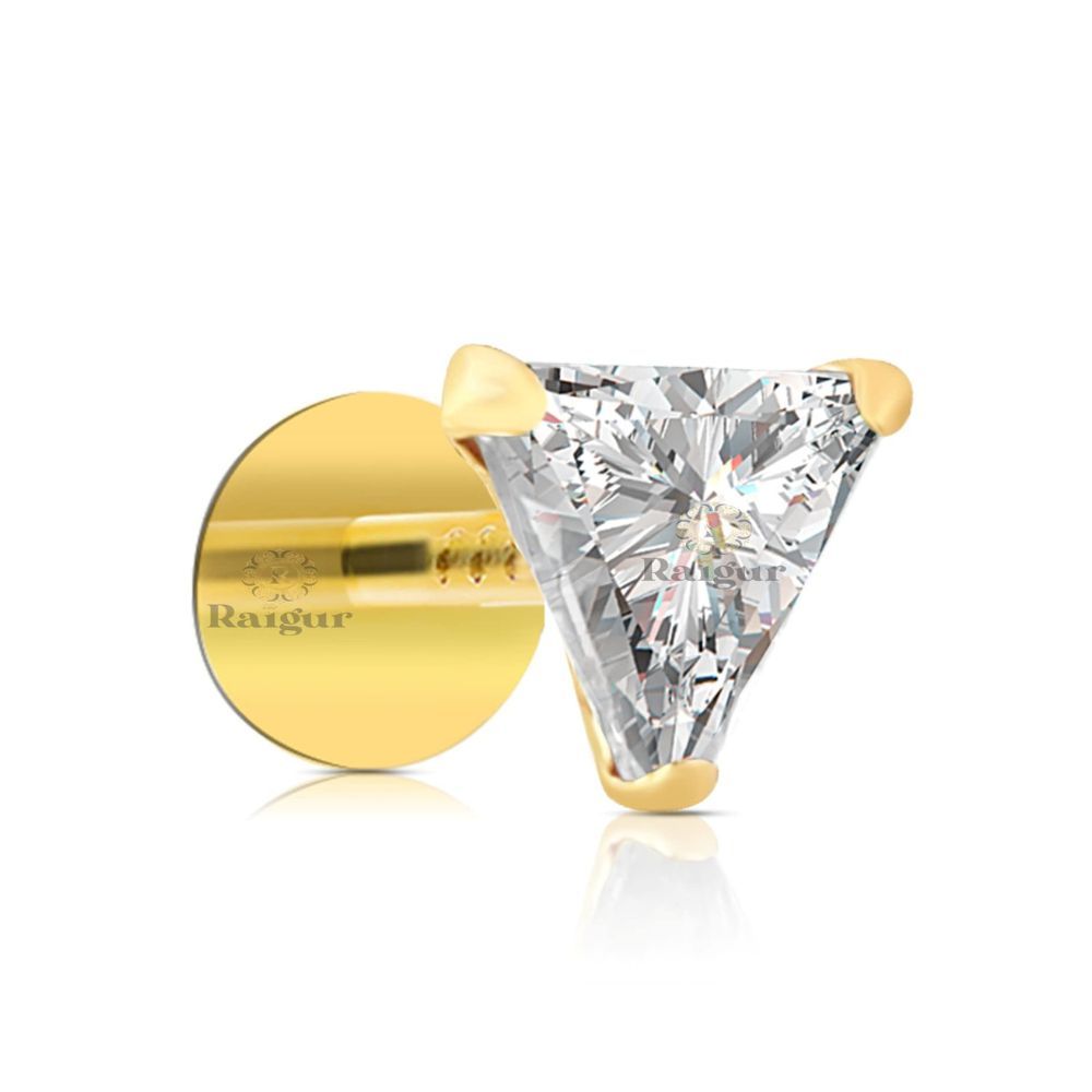 Raigur 14K Gold Nose Stud For Girls & Women Triangle Style Gold Nose Pins Studs Diamond Nose