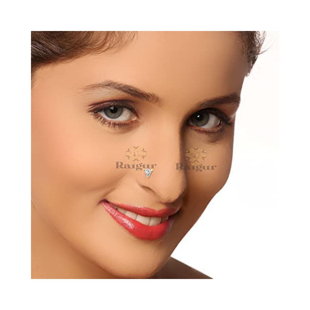 Raigur 14K Gold Nose Stud For Girls & Women Triangle Style Gold Nose Pins Studs Diamond Nose