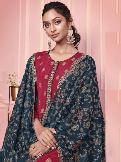 Rani Pink Hand Work Georgette Festive Wear Pant Salwar Suit