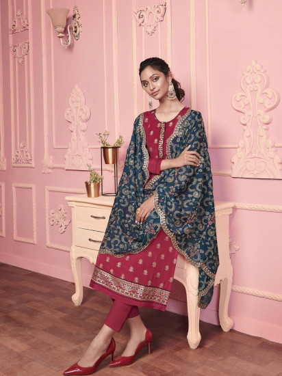 Rani Pink Hand Work Georgette Festive Wear Pant Salwar Suit