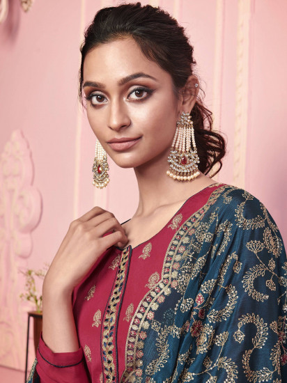 Rani Pink Hand Work Georgette Festive Wear Pant Salwar Suit