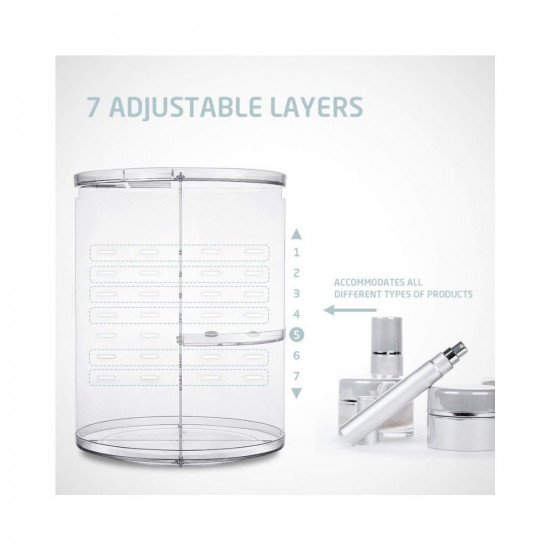 Rasvesh Cosmetic Makeup Storage Holder Organizer Adjustable 360 Rotation Box Case, 23L x 23B x 30H cm (Transparent)