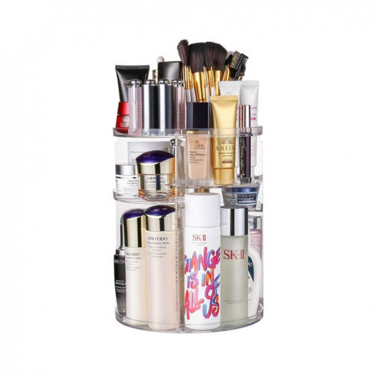 Rasvesh Cosmetic Makeup Storage Holder Organizer Adjustable 360 Rotation Box Case, 23L x 23B x 30H cm (Transparent)