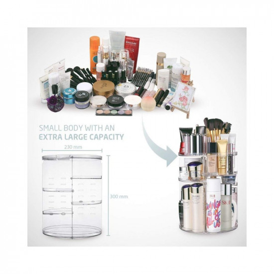 Rasvesh Cosmetic Makeup Storage Holder Organizer Adjustable 360 Rotation Box Case, 23L x 23B x 30H cm (Transparent)