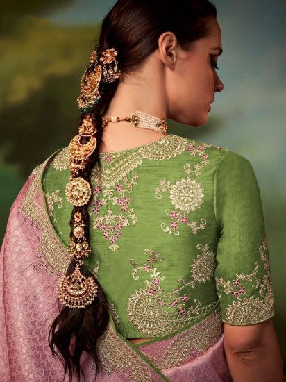 Ravishing Pink Weaving Silk Embroidered Saree With Blouse(Un-Stitched)
