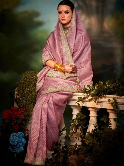 Ravishing Pink Weaving Silk Embroidered Saree With Blouse(Un-Stitched)