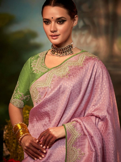Ravishing Pink Weaving Silk Embroidered Saree With Blouse(Un-Stitched)