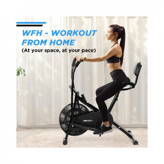 Reach AB-110 BH Air Bike Exercise Cycle with Moving or Stationary Handle | with Back Support Seat & Side Handle for Support