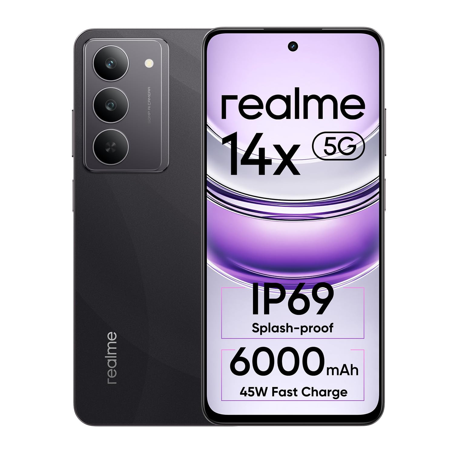realme 14x 5G Smartphone 6128GB Crystal Black667-inch Screen 120Hz Display 6000mAh Battery 80MP MediaTek Dimensity 6300 ArmorShell Protection IP69