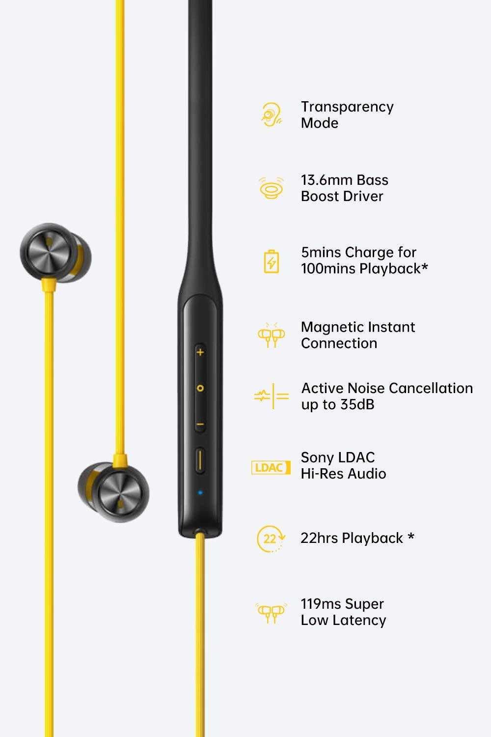 realme Buds Wireless Pro Bluetooth in Ear Earphones with Mic Fast Charging  Up to 22Hrs Playtime Yellow