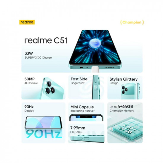 realme C51 (Mint Green, 4GB RAM, 64GB Storage)
