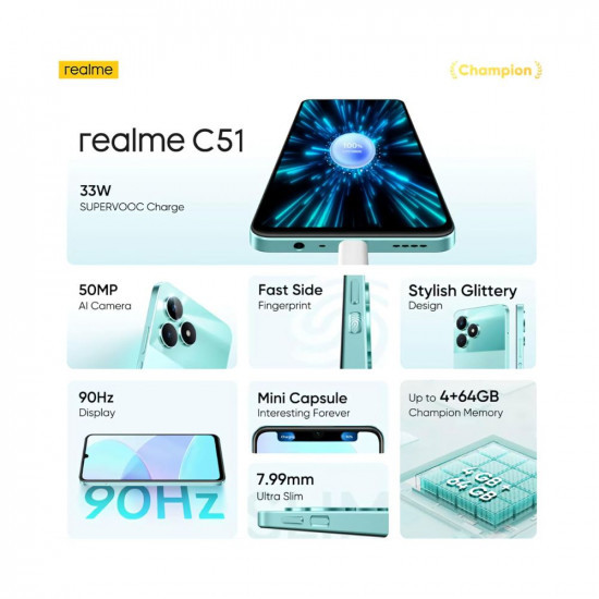 realme C51 (Mint Green, 4GB RAM, 64GB Storage)